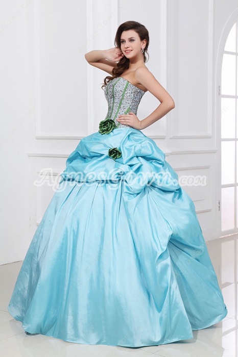 Exclusive Strapless Ball Gown Blue & Silver Sweet 15 Dress 
