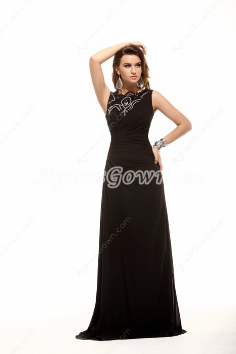 Jewel Neckline Column Black Mother Dress 