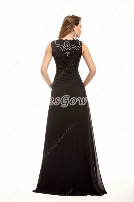 Jewel Neckline Column Black Mother Dress 