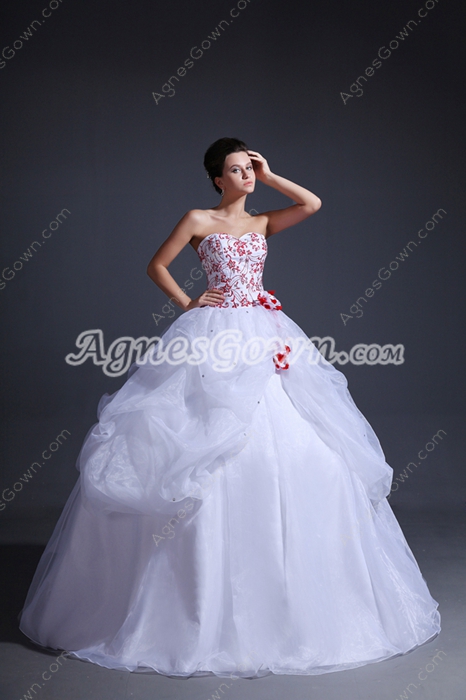 Exclusive Ball Gown Organza Red & White Quinceanera Dress 2016