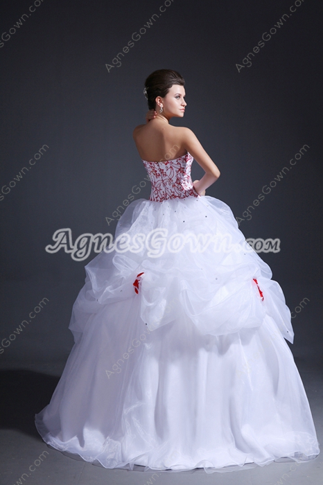 Exclusive Ball Gown Organza Red & White Quinceanera Dress 2016