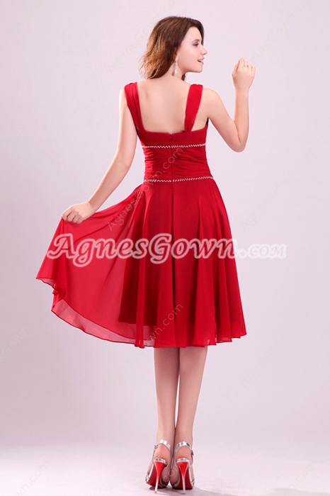 Knee Length Red Chiffon Wedding Guest Dress 