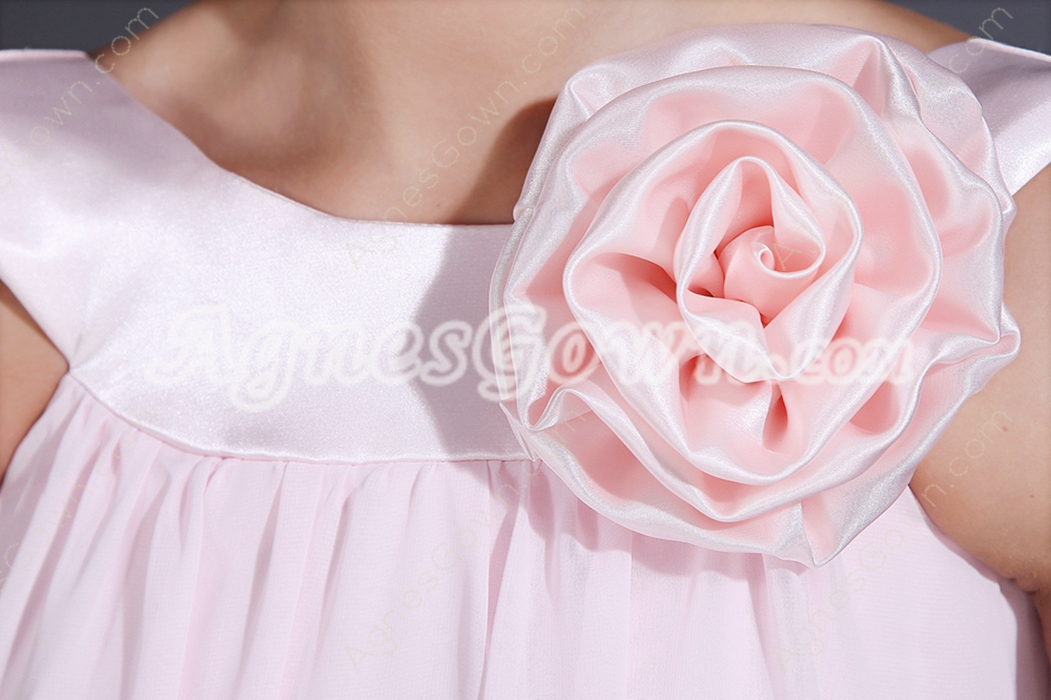 Fancy Jewel Neckline Tea Length Pink Chiffon Wedding Guest Dress 