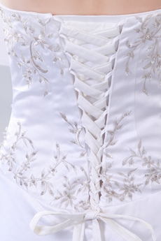 Simple Satin Embroidery Wedding Dress Corset Back 