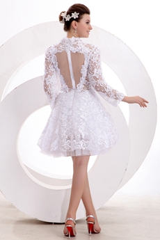 Long Sleeves High Collar White Lace Homecoming Dress 