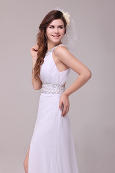 Crossed Straps A-line White Chiffon Summer Beach Wedding Dress Front Slit 