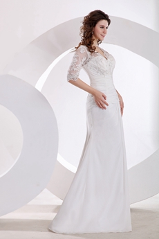 Half Sleeves A-line Chiffon & Lace Beach Wedding Gown
