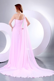 Single Straps A-line Pink Chiffon Evening Dress Front Slit 