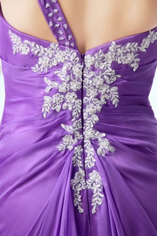 One Straps A-line Purple Chiffon Celebrity Evening Dress Front Slit 