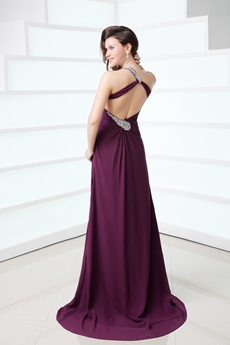 Glamour One Straps Grape Chiffon Evening Gown 