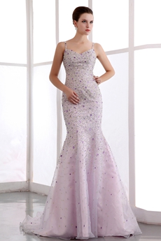 Luxury Full Length Trumpet/Mermaid Lilac Prom Dress With Heavy Beads 