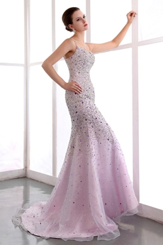 Luxury Full Length Trumpet/Mermaid Lilac Prom Dress With Heavy Beads 