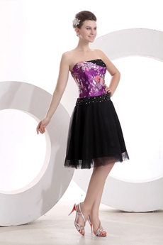 Vintage Knee Length Black & Purple Quinceanera Dress For Damas