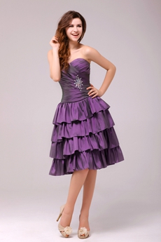Exclusive Knee Length Purple Taffeta Sweet Sixteen Dress 
