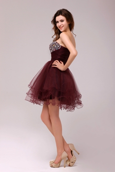 Affordable Puffy Mini Length Maroon Sweet Sixteen Dress With Great Handwork