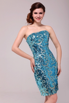 Chic Strapless Sheath Mini Length Turquoise Nightclub Dress 