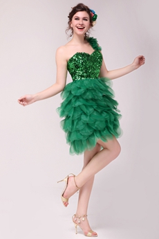 Chic One Straps Short Length Hunter Green Organza Damas Dress 