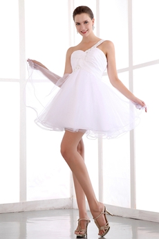 Cute One Straps Puffy White Damas Dress 
