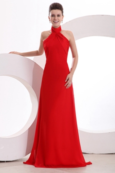 Cheap Halter High Collar Red Evening Dress 