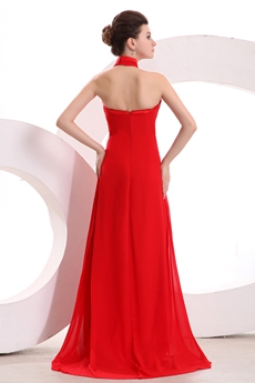 Cheap Halter High Collar Red Evening Dress 