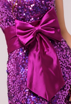 Attractive Mini Length Purple Sparkled Sequined Cocktail Dress 