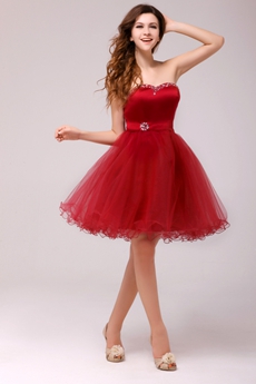 Sassy Short Puffy Knee Length Red Sweet Sixteen Dress 