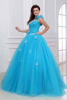 Sassy One Straps Blue Tulle Sweet 15 Dress