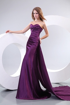Modest Satin A-line Purple Prom Dress