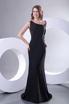 Long Sleeves One Shoulder Black Formal Evening Dress 