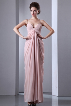 Noble Spaghetti Straps Ankle Length Pink Prom Dress