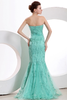 Romantic Sheath Full Length Tiffany Blue Lace Evening Dress 