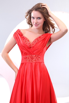 Charming Off The Shoulder Red Satin Mother Of The Bride Dress 