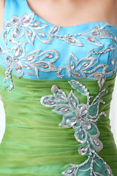 Multi Colored One Straps Green & Blue Organza Quinceanera Dress 