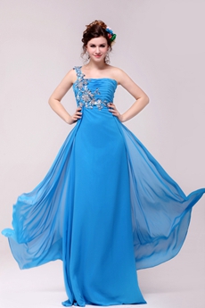 Fantastic One Shoulder A-line Full Length Turquoise Evening Dress 