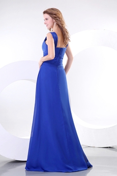 Double Straps Royal Blue Prom Dress With Ruched Bodice 