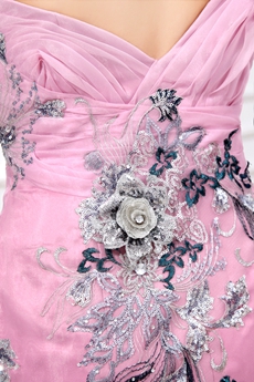 glamour one Straps Sheath Pink Organza Celebrity Evening Dress 