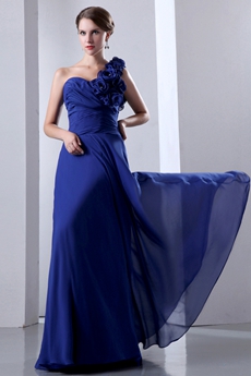 Charming One Straps Royal Blue Chiffon Engagement Evening Dress 