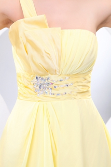 Sassy One Straps Mini Length Yellow Junior Graduation Dress 