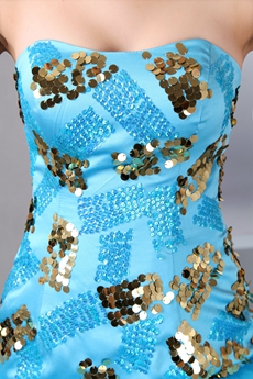 Cute Strapless Mini Length Blue Damas Dress With Sequins 