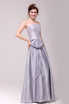 Magical Strapless Column Silver Grey Prom Dress With Bowknot 