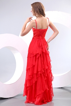 Gothic Spagheti Straps Red High Low Prom Dress 