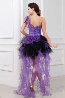 modern one Shoulder Purple & Black Sweet Sixteen Dress With Feather 