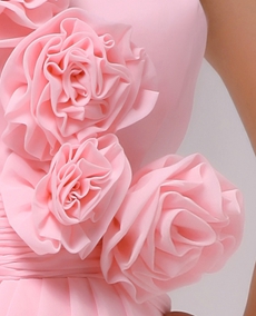 Sheath Mini Length Pink Cocktail Dress With Handmade Flowers