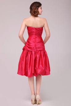 Lovely Dipped Knee Length Hot Pink Taffeta Damas Dress 