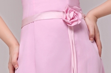 Affordable Column Tea Length Pink Chiffon Junior Bridesmaid Dress 