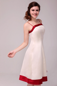Colorful Spaghetti Straps Knee Length Beige & Red Wedding Guest Dress 