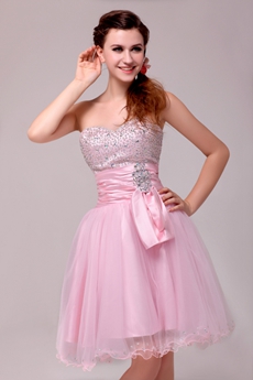 Lovely Knee Length Pink Tulle Sweet Sixteen Dress 
