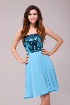 Chic Mini Length Blue Sequined Homecoming Dress 