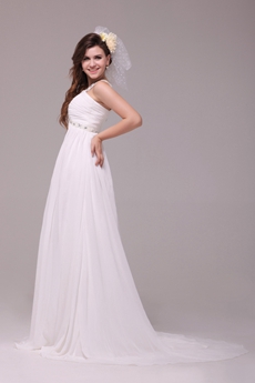 V-Neckline Empire Full Length Ivory Maternity Wedding Dress 