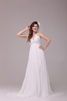 V-Neckline Empire Full Length Ivory Maternity Wedding Dress 